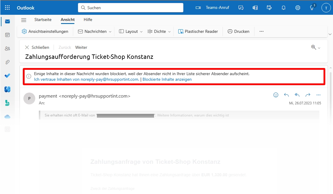 Warnhinweise vom E-Mail-Programm
