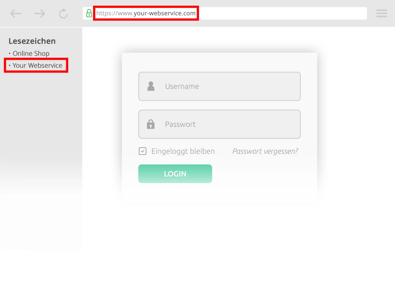 Slider Browseransicht einer Suchmaschine und von Browser-Lesezeichen