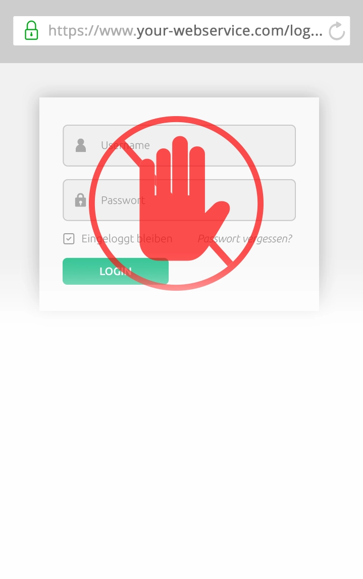 Slider mobile Browseransicht der ursprünglichen Login-Maske mit dem Hinweis der Seiten-Aktualisierung